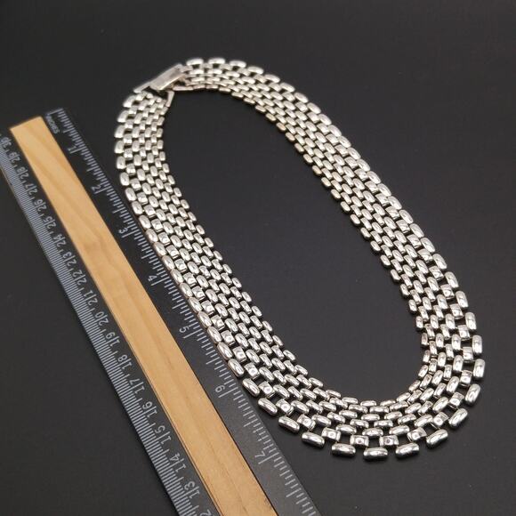 Vintage Interlocking Choker Necklace, Rhodium Plated, 1980s, Silver Tone - Picture 7 of 10